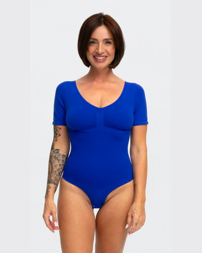 creamy fabrics T-Shirt Bodysuit Sculpting Shapewear mit Slip (#2) - Web Surf Blue / 5XL 