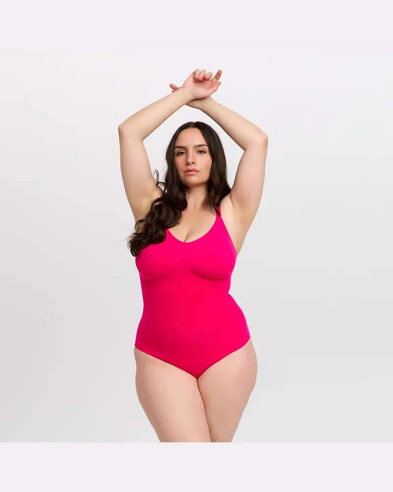 creamy fabrics Bodysuit Sculpting Shapewear mit Slip - Neon Pink / S 