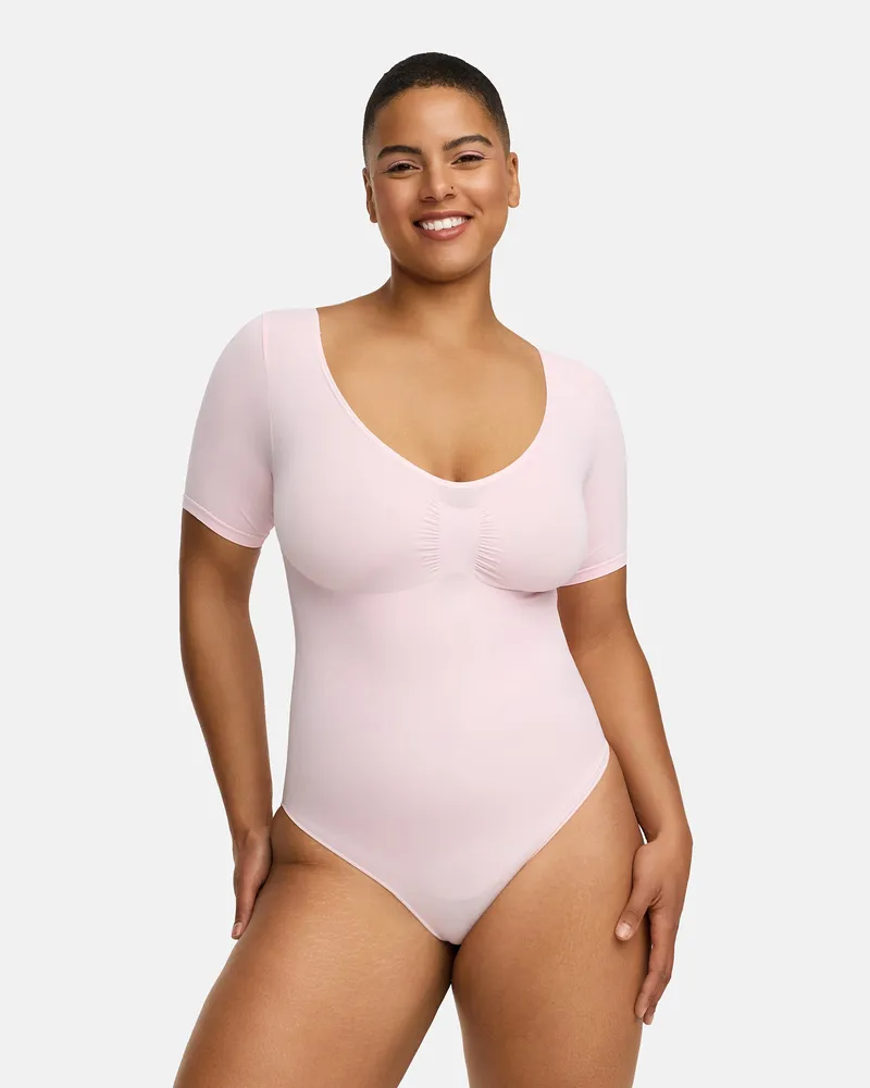 creamy fabrics T-Shirt Bodysuit Sculpting Shapewear mit String - Baby Pink / S 