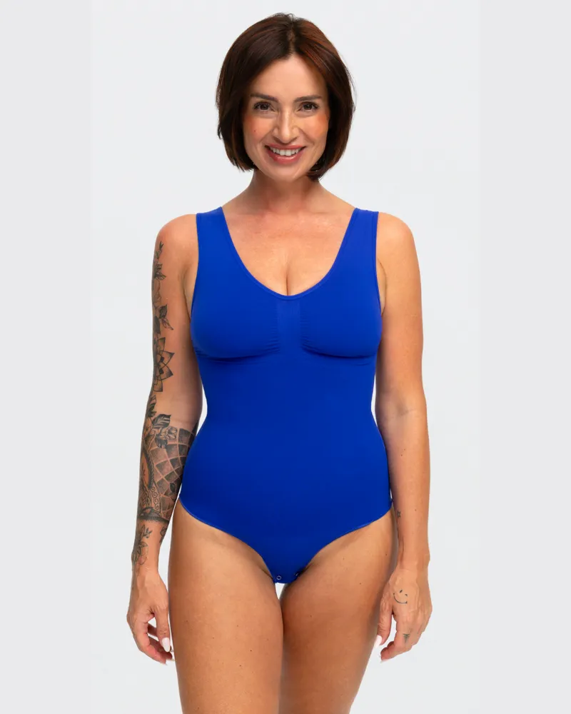 creamy fabrics Tank Bodysuit Sculpting Shapewear mit String (#2) - Web Surf Blue / 4XL 