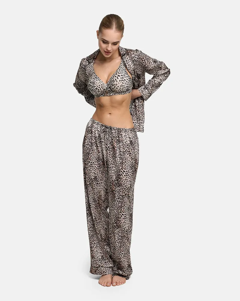 creamy fabrics Satin Pyjamahose - Leopard / M 