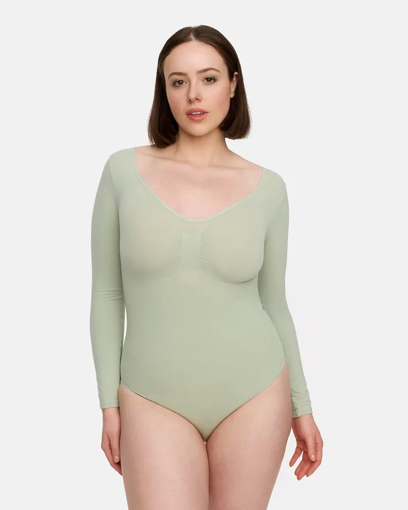 creamy fabrics Bodysuit Sculpting Shapewear Longsleeve mit Slip - Sage Green / S 
