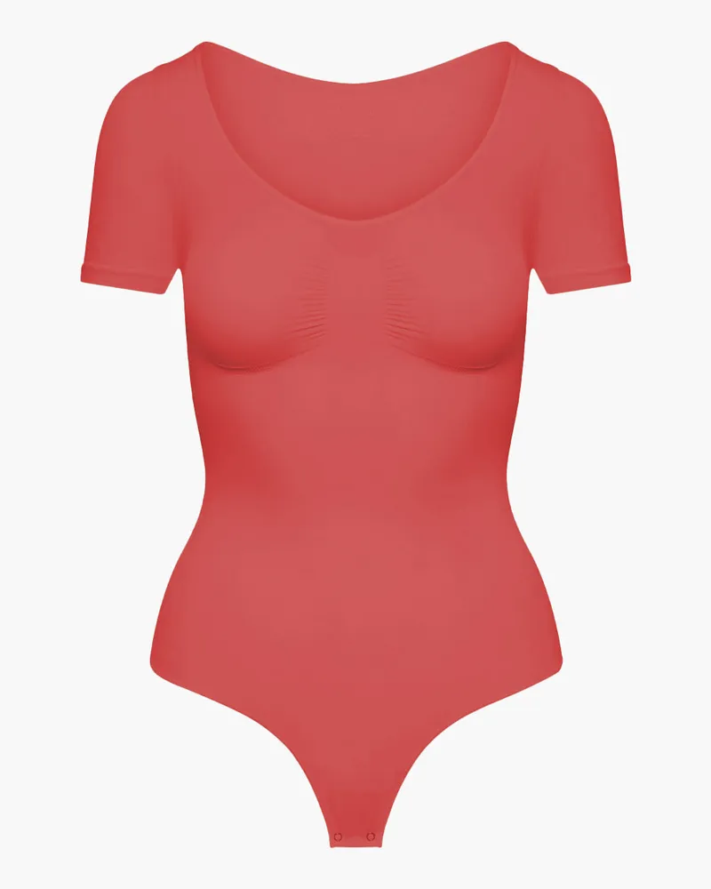 creamy fabrics T-Shirt Bodysuit Sculpting Shapewear mit String (#2) - Coral / M 