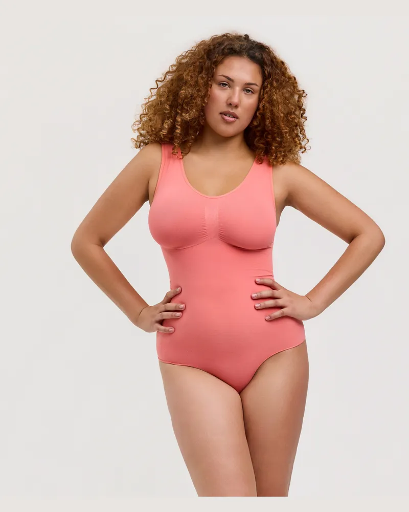 creamy fabrics Tank Bodysuit Sculpting Shapewear mit String (#2) - Coral / 2XL 