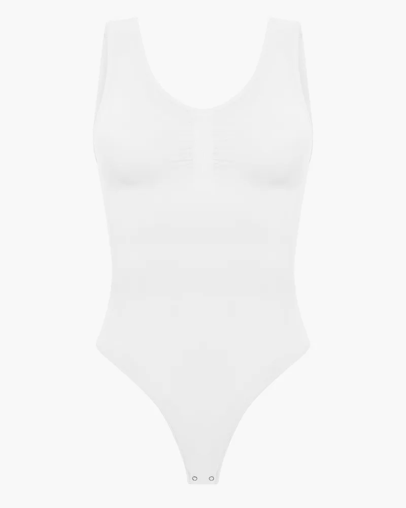 creamy fabrics Tank Bodysuit Sculpting Shapewear mit String - Weiß / 4XL 