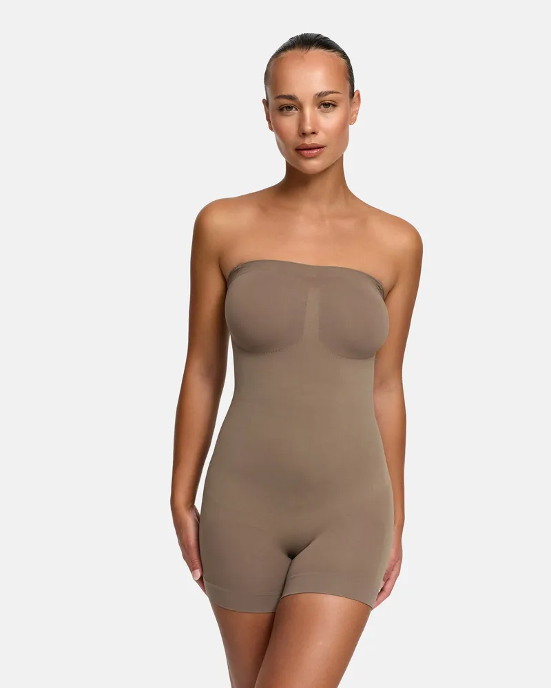 creamy fabrics Trägerloser Bodysuit Sculpting Shapewear mit Shorts - Taupe / L 