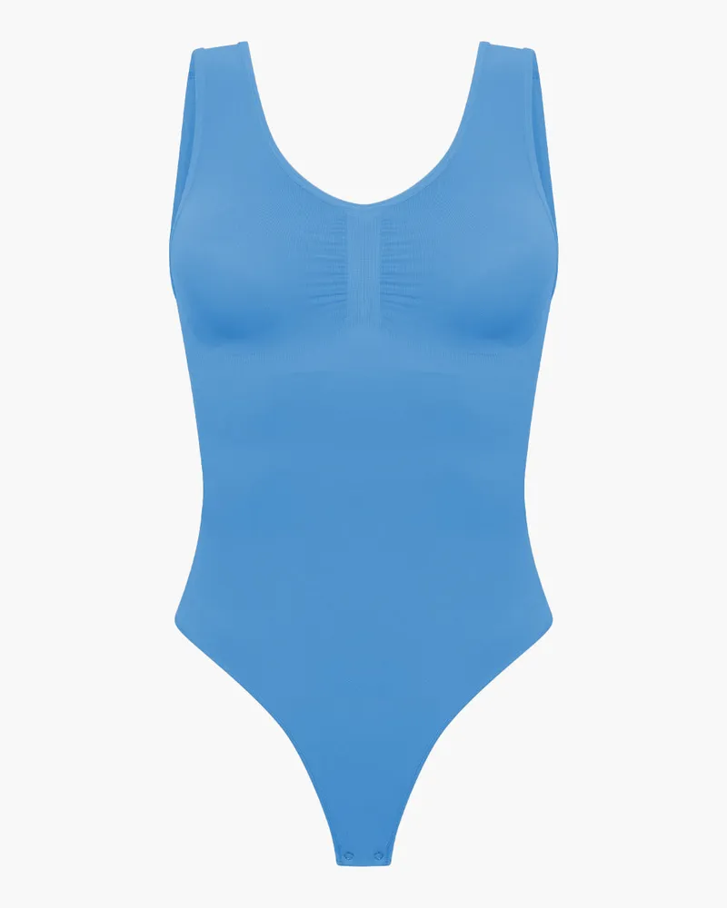 creamy fabrics Tank Bodysuit Sculpting Shapewear mit String (#2) - Silver Lake Blue / 3XL 