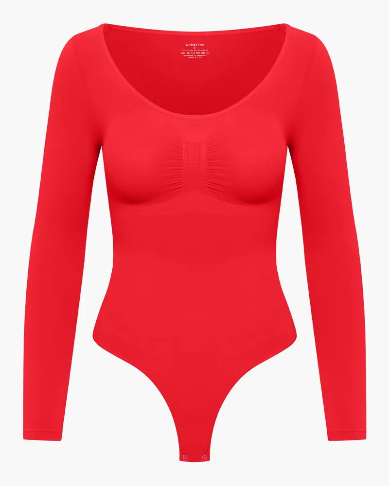 creamy fabrics Bodysuit Sculpting Shapewear Longsleeve mit String - Fire Red / 4XL 
