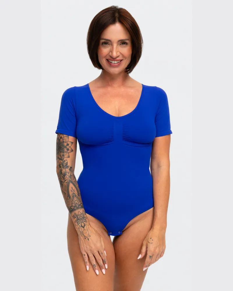 creamy fabrics T-Shirt Bodysuit Sculpting Shapewear mit String (#2) - Web Surf Blue / 2XL 