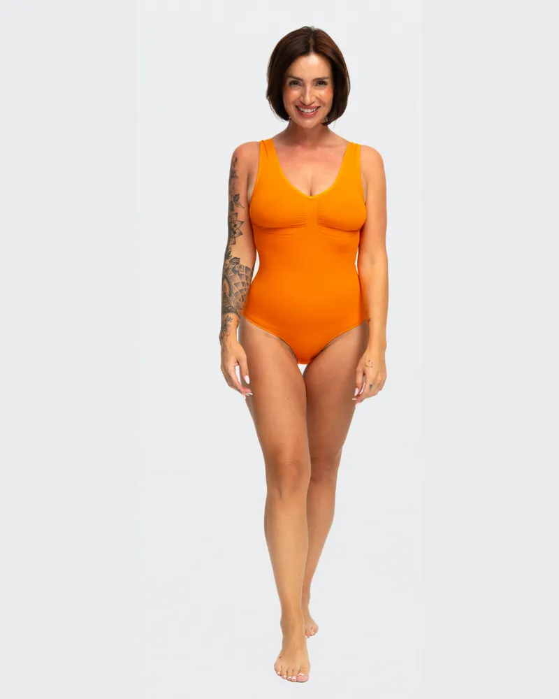 creamy fabrics Tank Bodysuit Sculpting Shapewear mit String (#2) - Sunset Orange / 5XL 