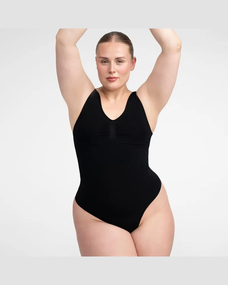 creamy fabrics Tank Bodysuit Sculpting Shapewear mit String - Schwarz / 4XL 