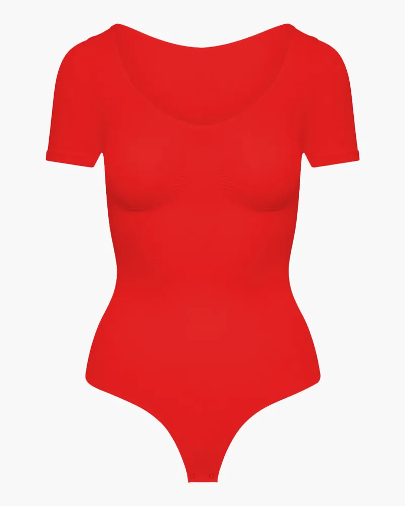 creamy fabrics T-Shirt Bodysuit Sculpting Shapewear mit String - Fire Red / L 