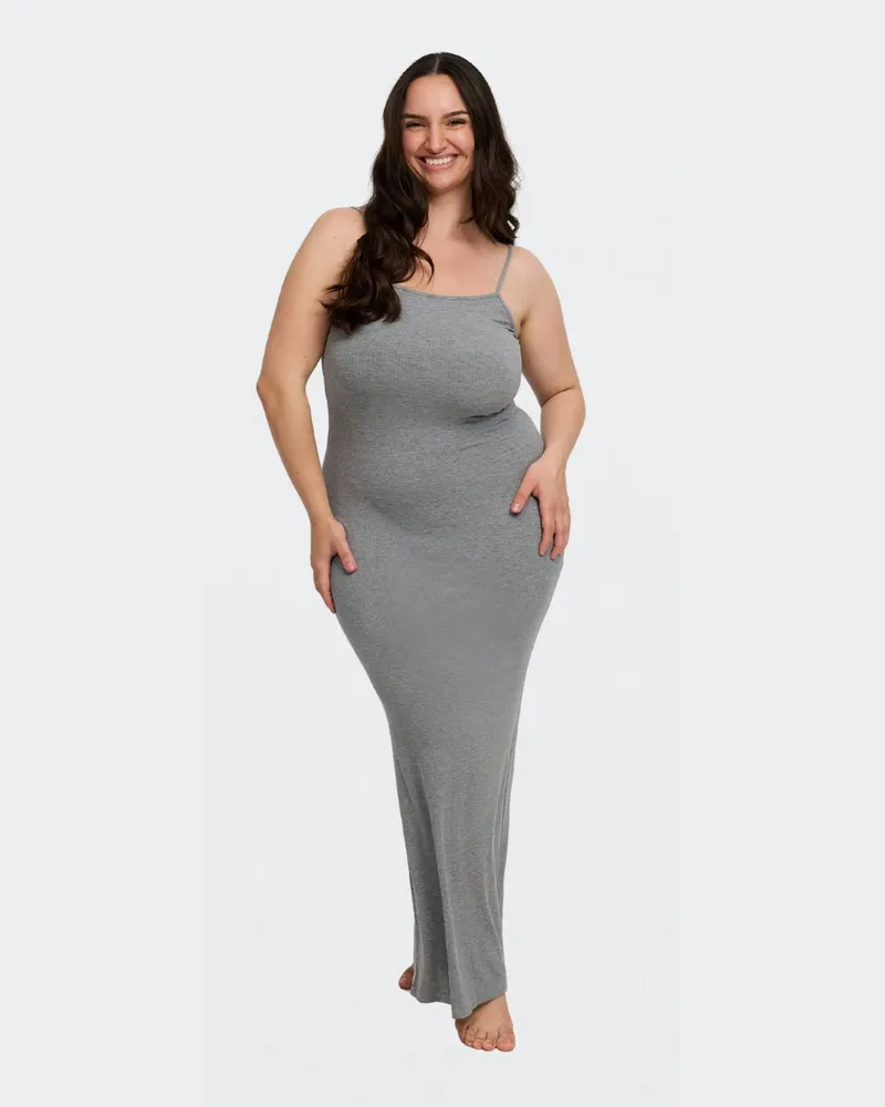 creamy fabrics Ribbed Cami Maxikleid - Grey Melange / 2XL 