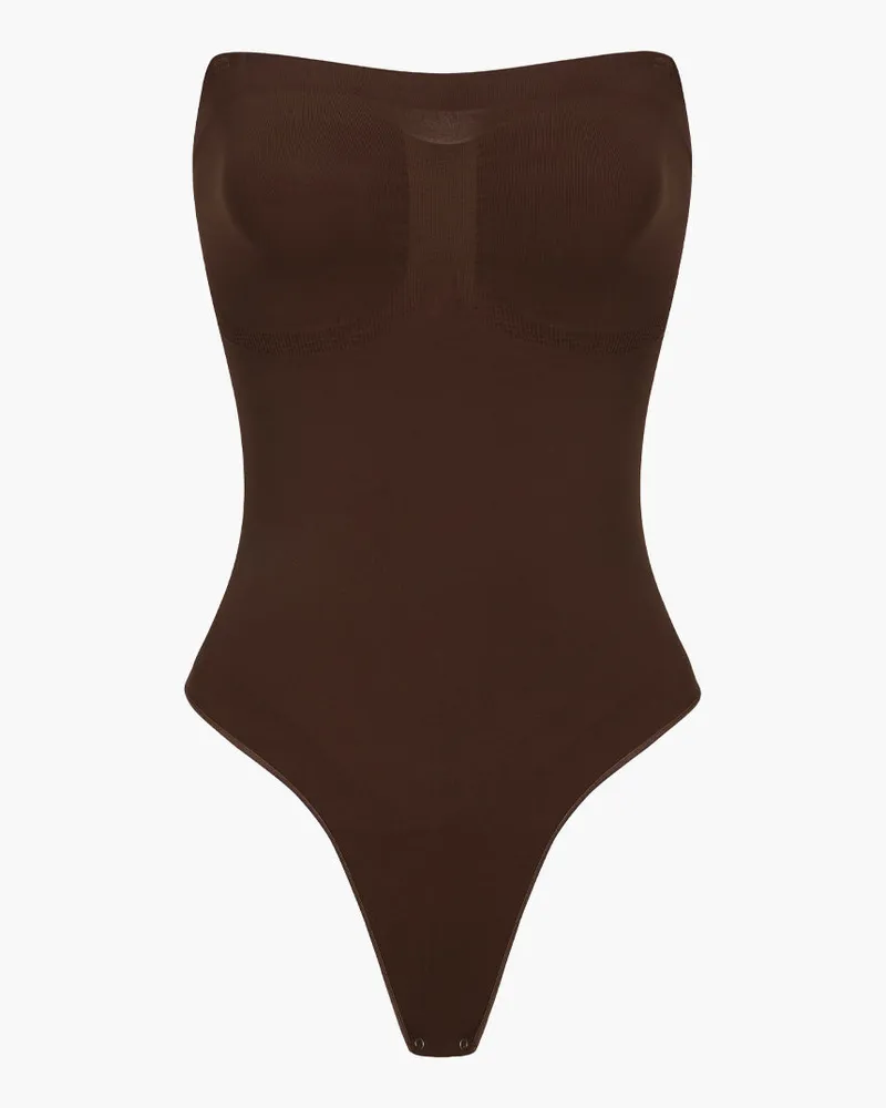 creamy fabrics Trägerloser Bodysuit Sculpting Shapewear mit String - Braun / 2XL 