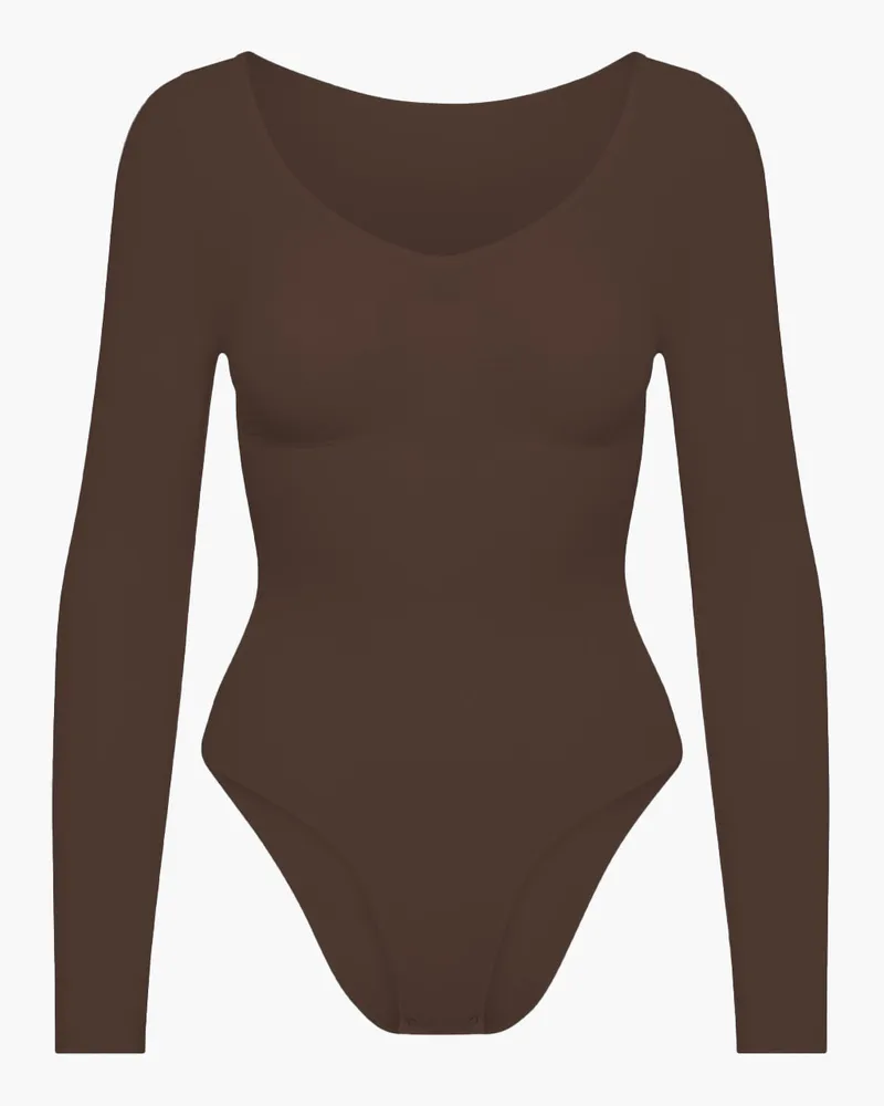 creamy fabrics Bodysuit Sculpting Shapewear Longsleeve mit Slip - Medium Shape - Braun / XS 