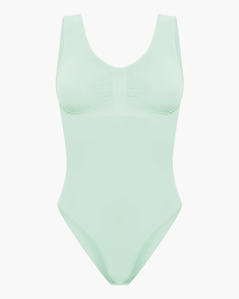 creamy fabrics Tank Bodysuit Sculpting Shapewear mit Slip - Sage Green / 3XL 
