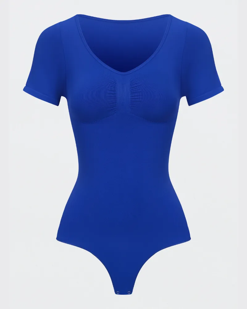 creamy fabrics T-Shirt Bodysuit Sculpting Shapewear mit String (#2) - Web Surf Blue / XL 