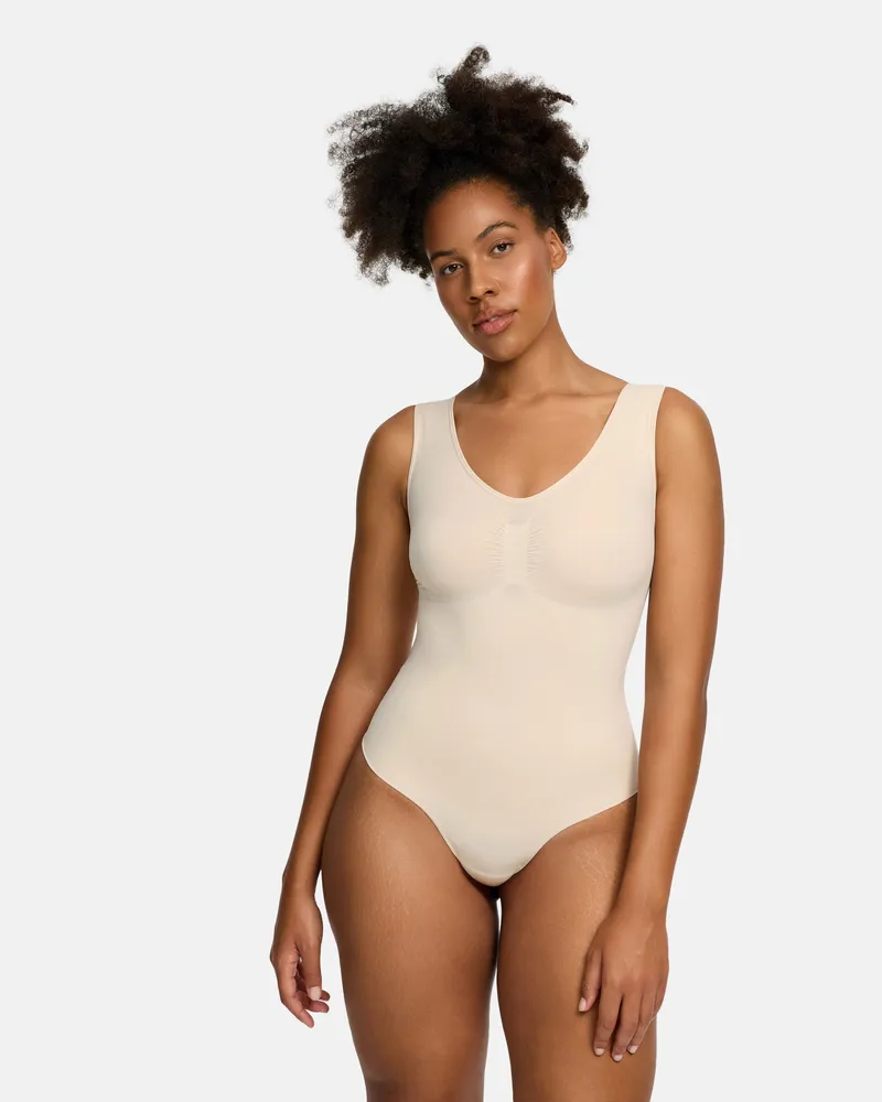 creamy fabrics Tank Bodysuit Sculpting Shapewear mit Slip (#2) - Sand / 3XL 