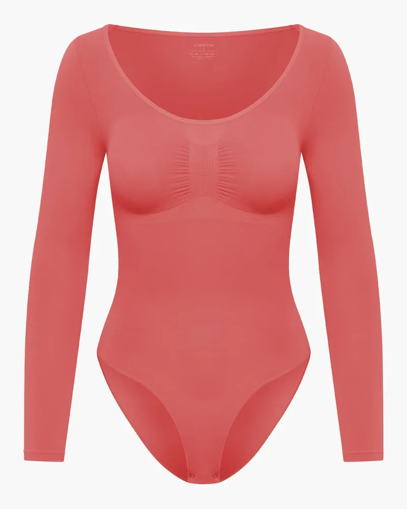 creamy fabrics Bodysuit Sculpting Shapewear Longsleeve mit Slip (#2) - Coral / XL 