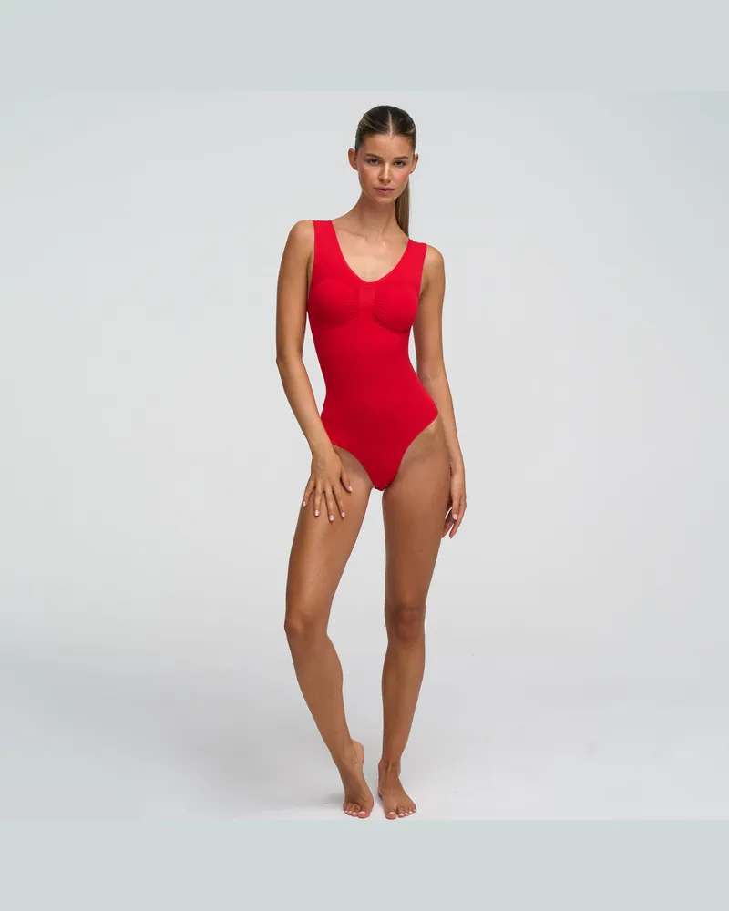 creamy fabrics Tank Bodysuit Sculpting Shapewear mit String - Fire Red / M 