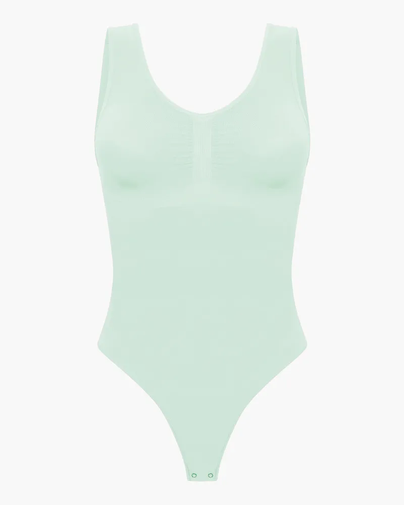 creamy fabrics Tank Bodysuit Sculpting Shapewear mit String - Sage Green / 3XL 