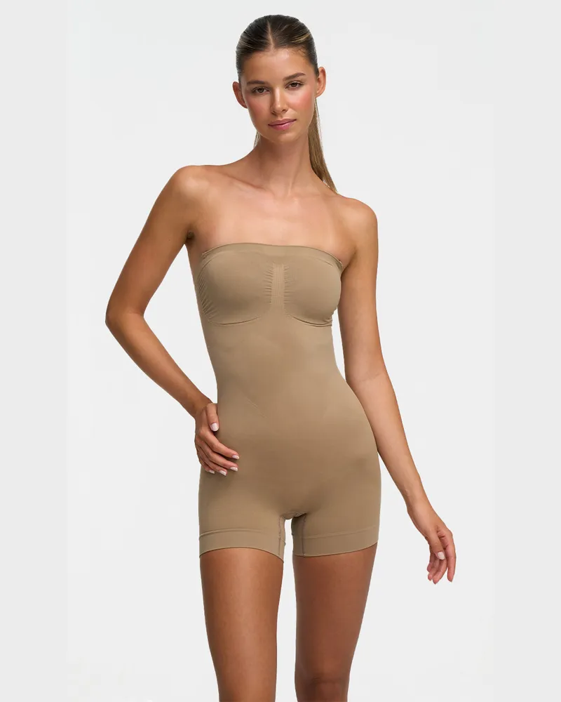creamy fabrics Trägerloser Bodysuit Sculpting Shapewear mit Shorts - Dark Beige / S 