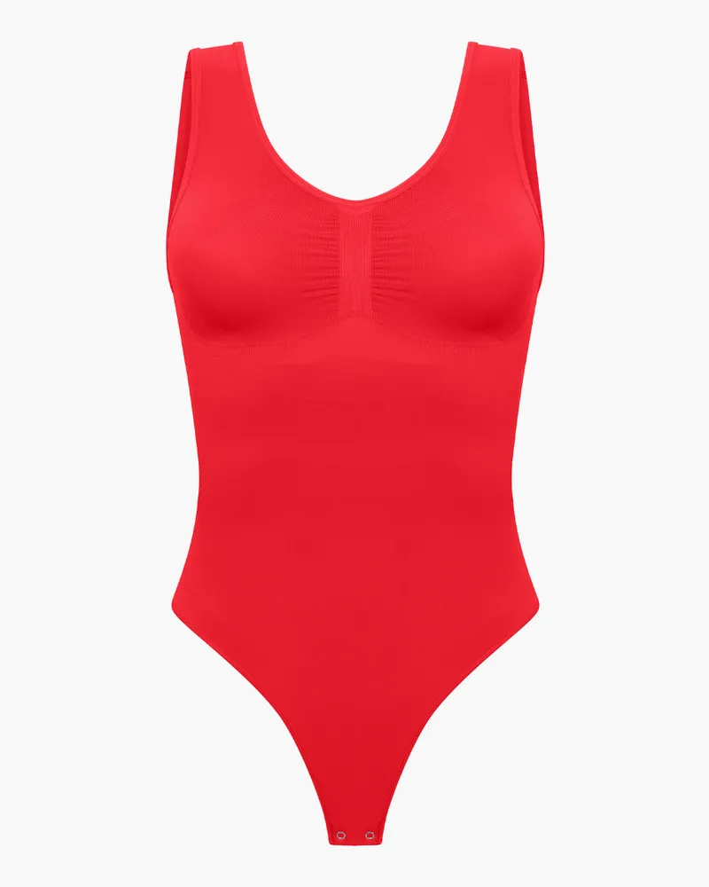 creamy fabrics Tank Bodysuit Sculpting Shapewear mit String - Fire Red / 2XL 