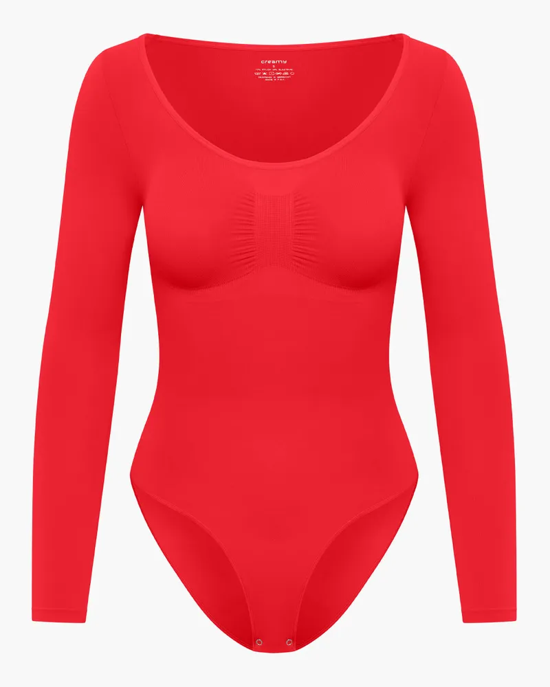 creamy fabrics Bodysuit Sculpting Shapewear Longsleeve mit Slip - Fire Red / M 