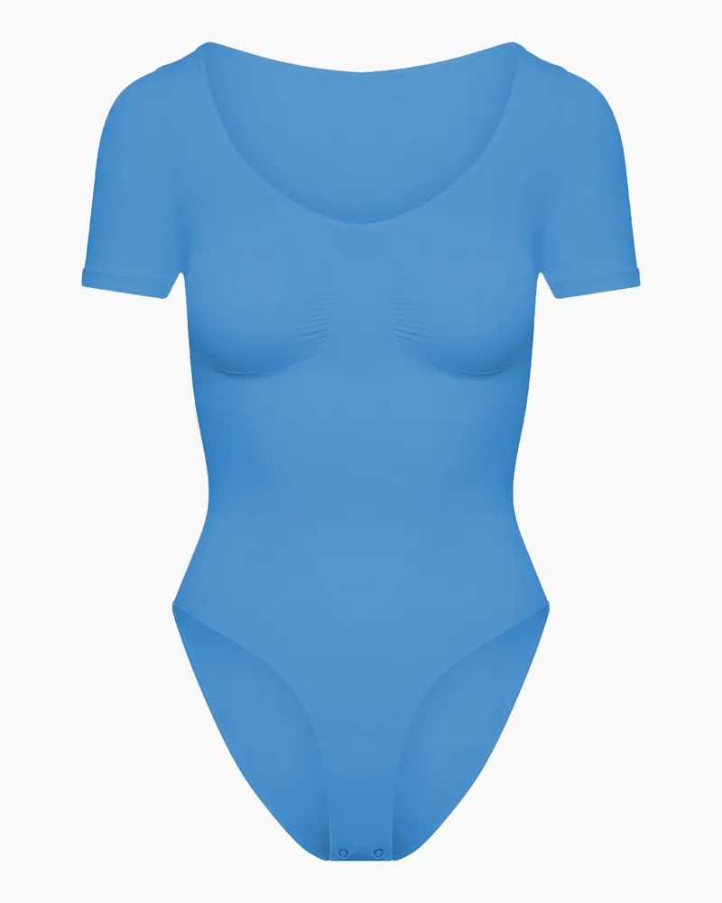 creamy fabrics T-Shirt Bodysuit Sculpting Shapewear mit Slip (#2) - Silver Lake Blue / 3XL 