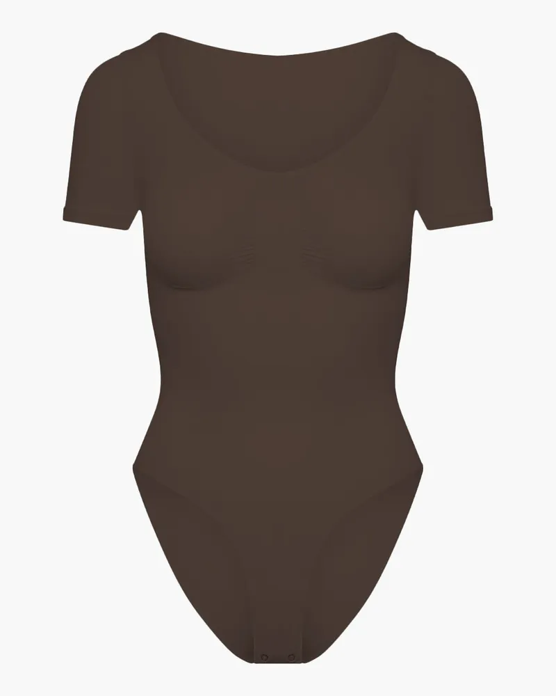 creamy fabrics T-Shirt Bodysuit Sculpting Shapewear mit Slip - Braun / S 