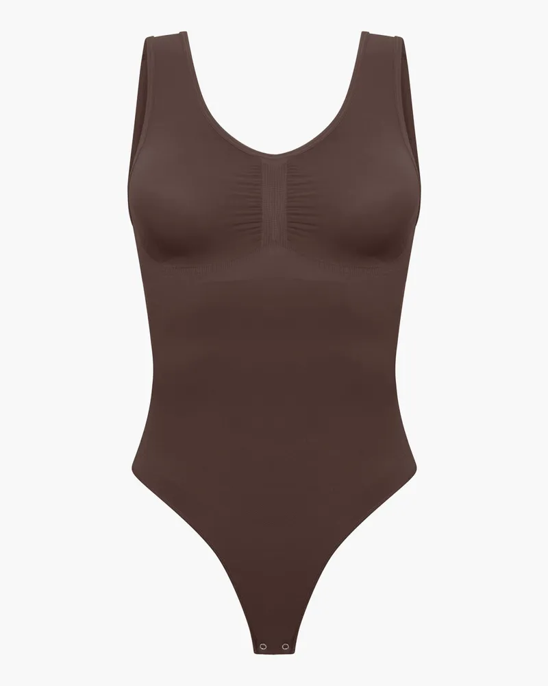 creamy fabrics Tank Bodysuit Sculpting Shapewear mit String - Braun / 2XL 