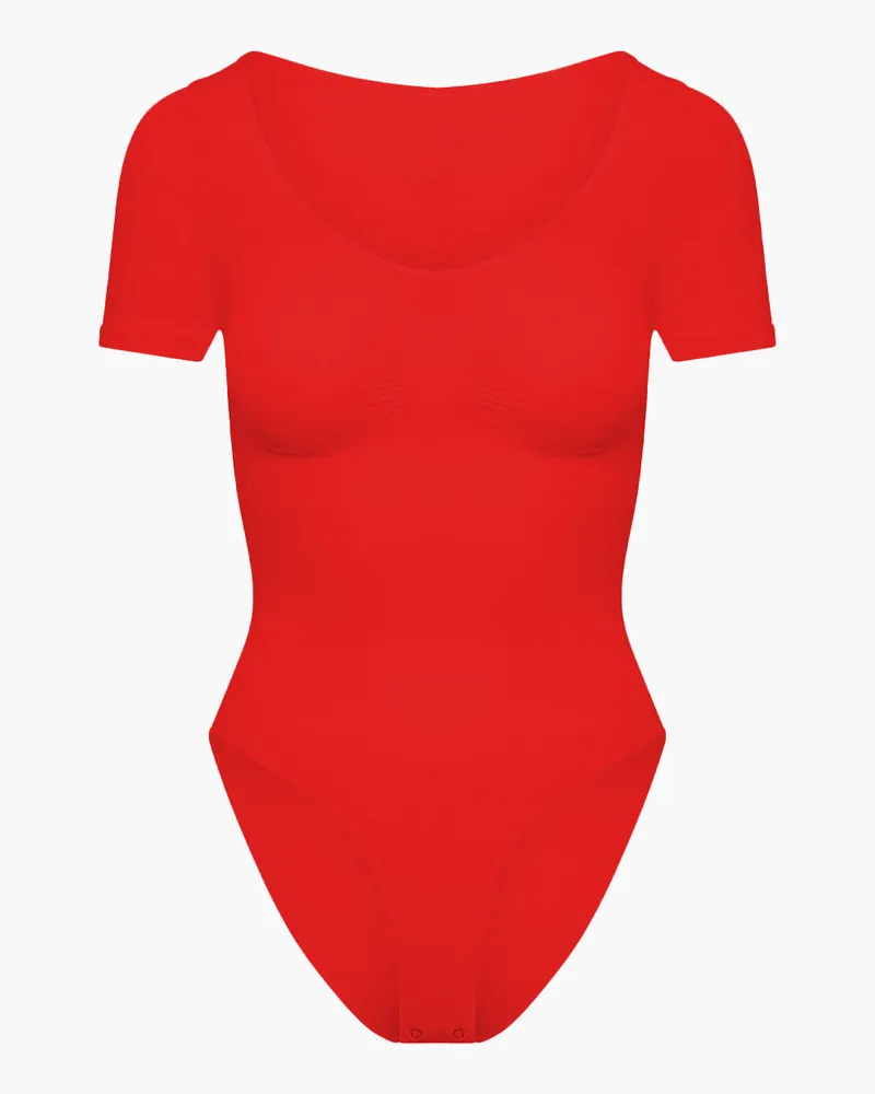 creamy fabrics T-Shirt Bodysuit Sculpting Shapewear mit Slip - Fire Red / S 