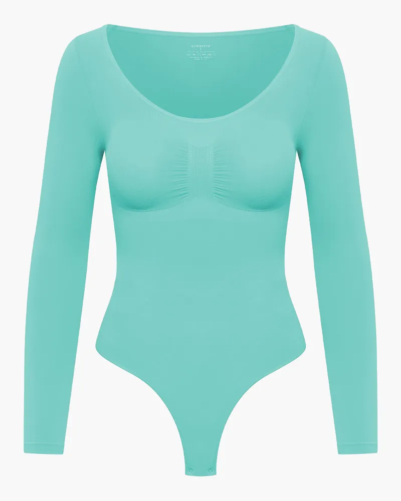 creamy fabrics Bodysuit Sculpting Shapewear Longsleeve mit String (#2) - Mint / 3XL 