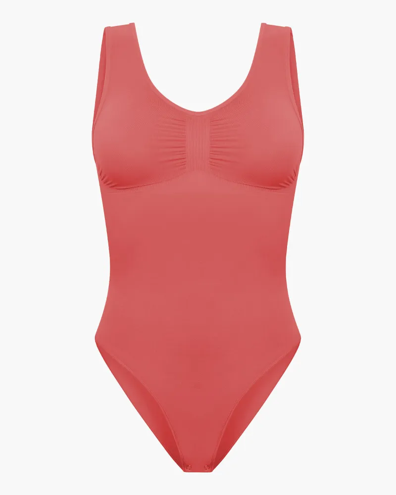 creamy fabrics Tank Bodysuit Sculpting Shapewear mit Slip (#2) - Coral / L 