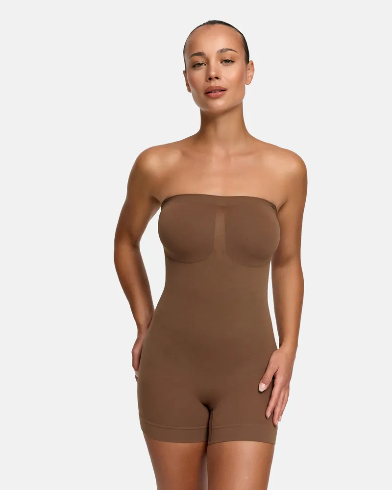 creamy fabrics Trägerloser Bodysuit Sculpting Shapewear mit Shorts - Caramel / S 