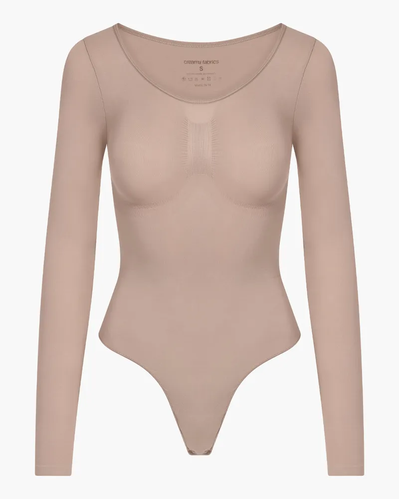 creamy fabrics Bodysuit Sculpting Shapewear Longsleeve mit String - Beige / 3XL 