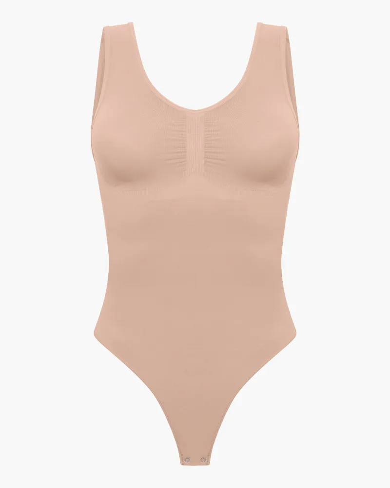 creamy fabrics Tank Bodysuit Sculpting Shapewear mit String - Beige / 3XL 