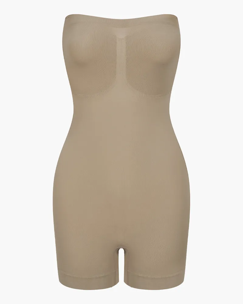 creamy fabrics Trägerloser Bodysuit Sculpting Shapewear mit Shorts - Dark Beige / M 
