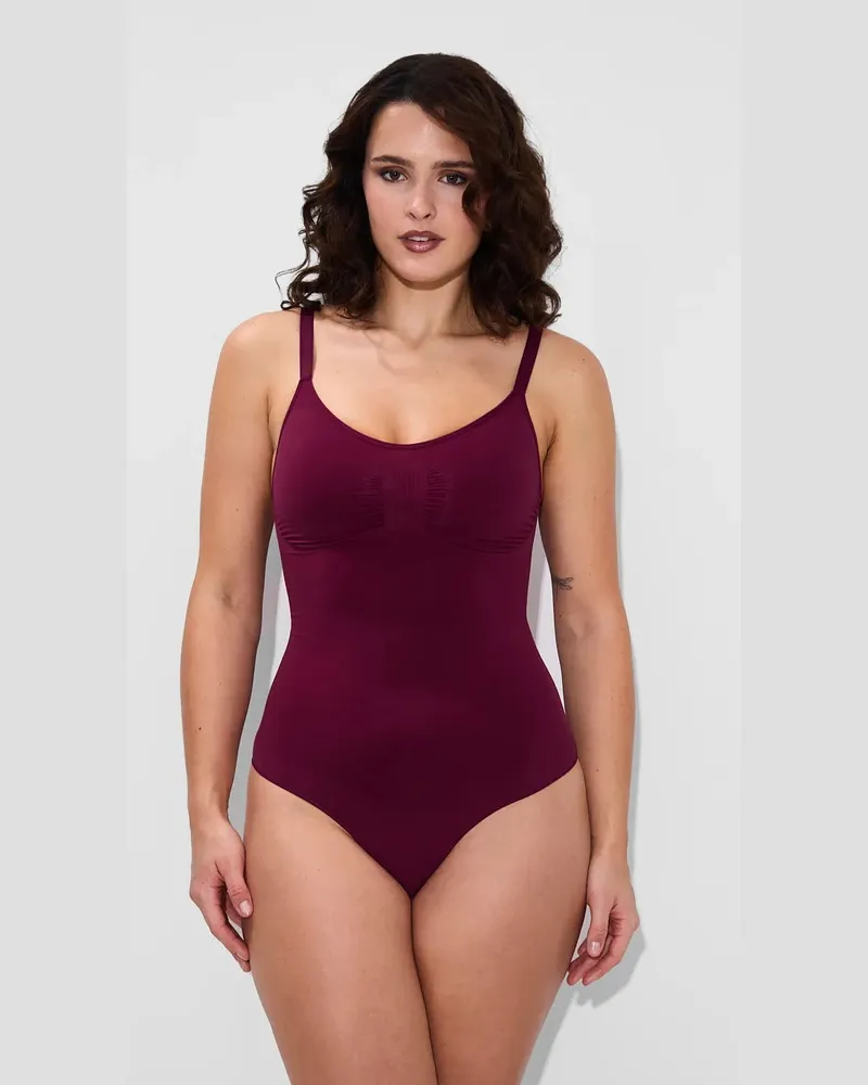 creamy fabrics Bodysuit Sculpting Shapewear mit String - Burgundy / 3XL 