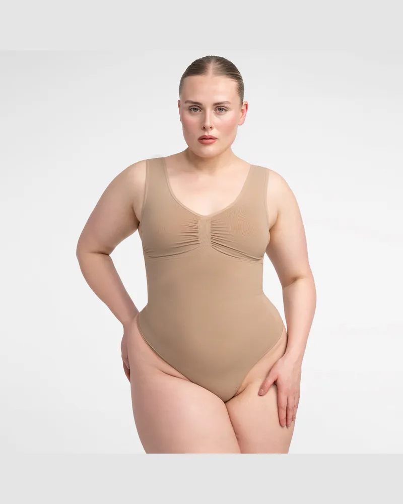 creamy fabrics Tank Bodysuit Sculpting Shapewear mit String - Beige / L 
