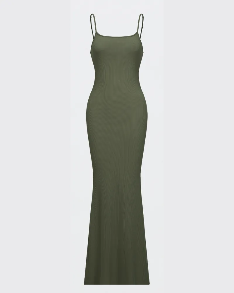 creamy fabrics Ribbed Cami Maxikleid - Army Green / 2XL 