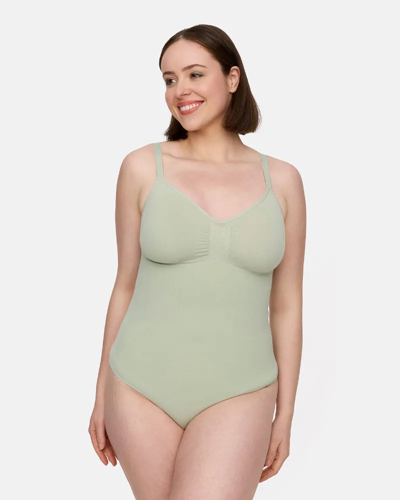 creamy fabrics Bodysuit Sculpting Shapewear mit String (#2) - Sage Green / 3XL 