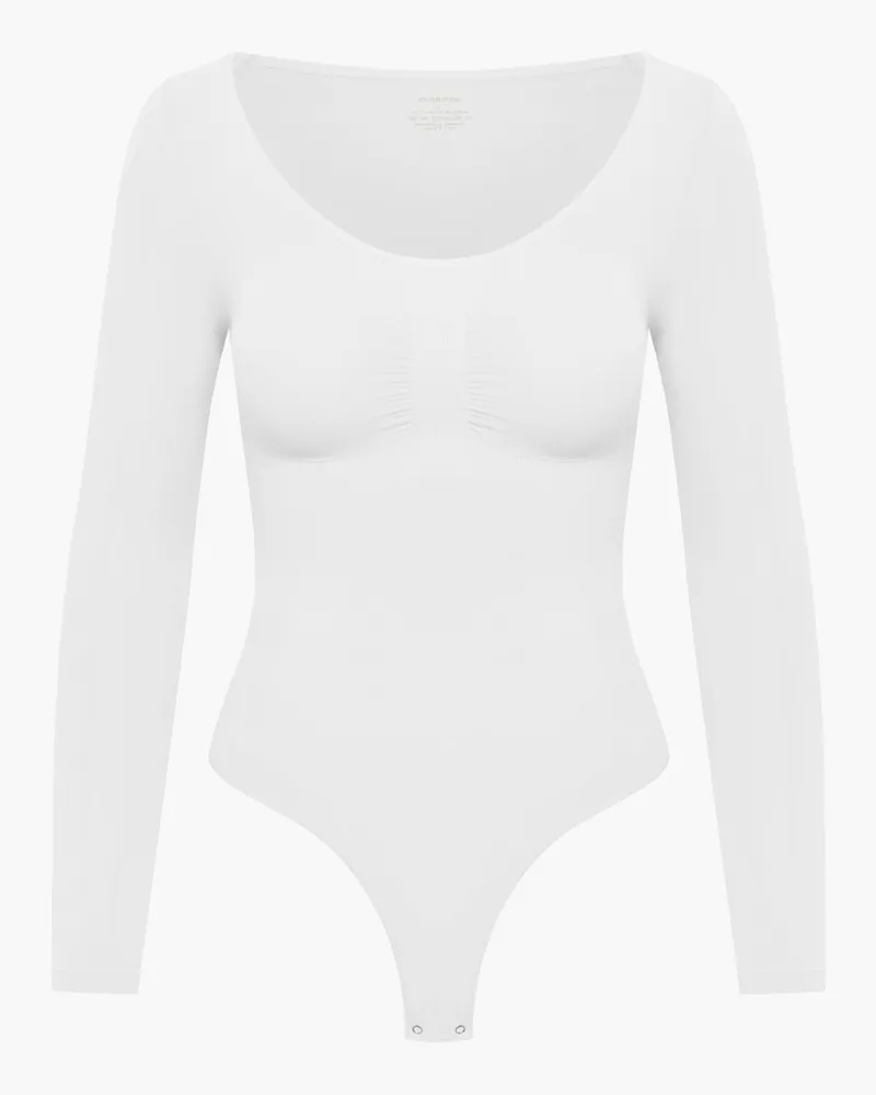 creamy fabrics Bodysuit Sculpting Shapewear Longsleeve mit String - Weiß / XL 