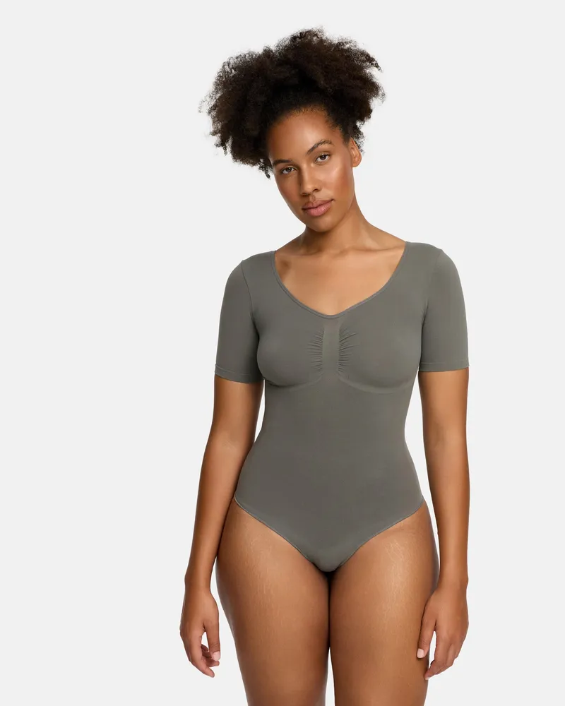 creamy fabrics T-Shirt Bodysuit Sculpting Shapewear mit Slip (#2) - Graphit / 2XL 