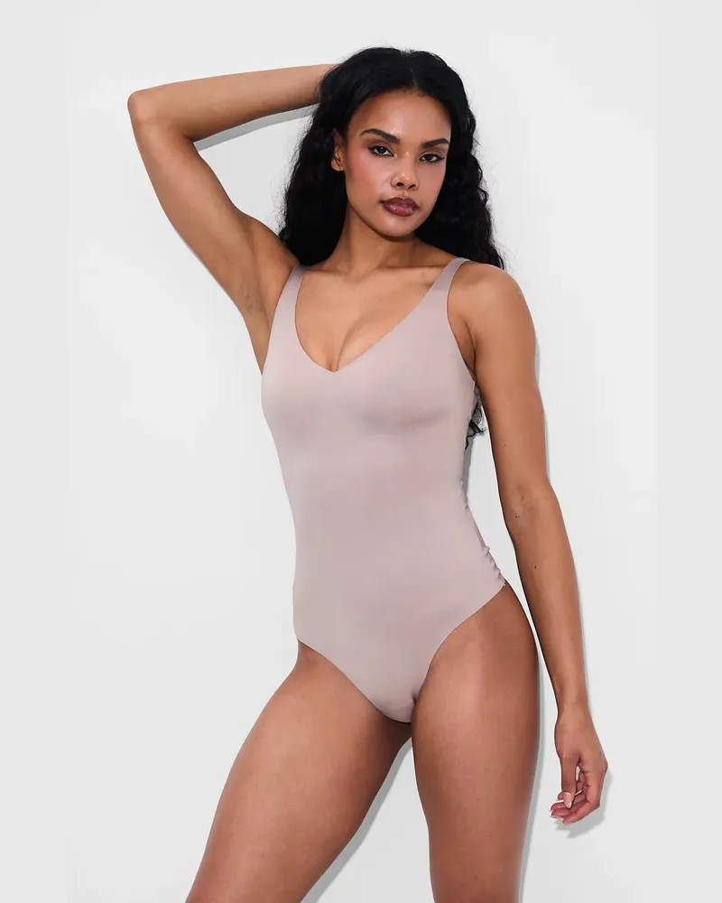 creamy fabrics Shiny Sculpting String-Body - Rose Wood / L 