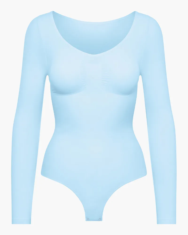 creamy fabrics Bodysuit Sculpting Shapewear Longsleeve mit String - Baby Blue / L 