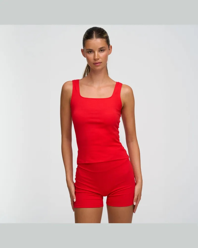 creamy fabrics Cotton Tanktop mit eckigem Ausschnitt - Fire Red / XS 