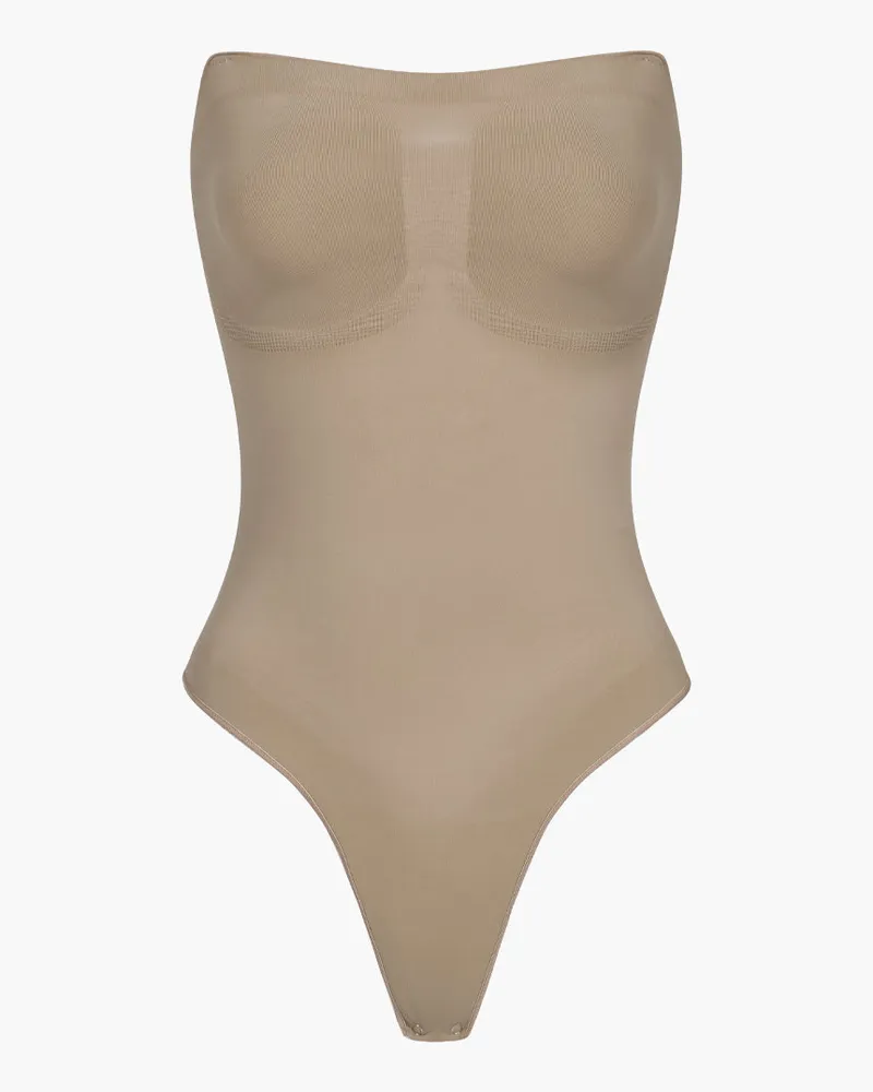 creamy fabrics Trägerloser Bodysuit Sculpting Shapewear mit String - Dark Beige / 2XL 
