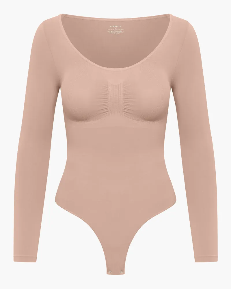 creamy fabrics Bodysuit Sculpting Shapewear Longsleeve mit String - Beige / 5XL 