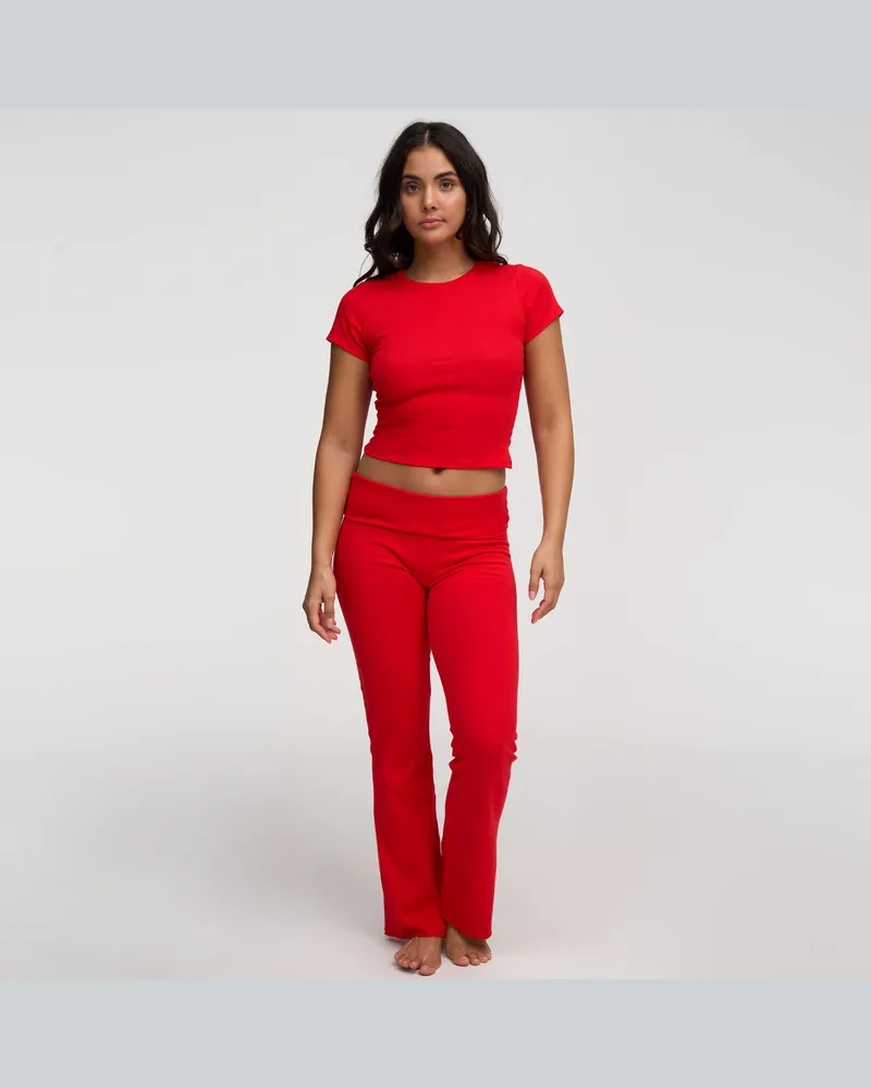 creamy fabrics Cotton Flared Bootcut Leggings - Fire Red / M 